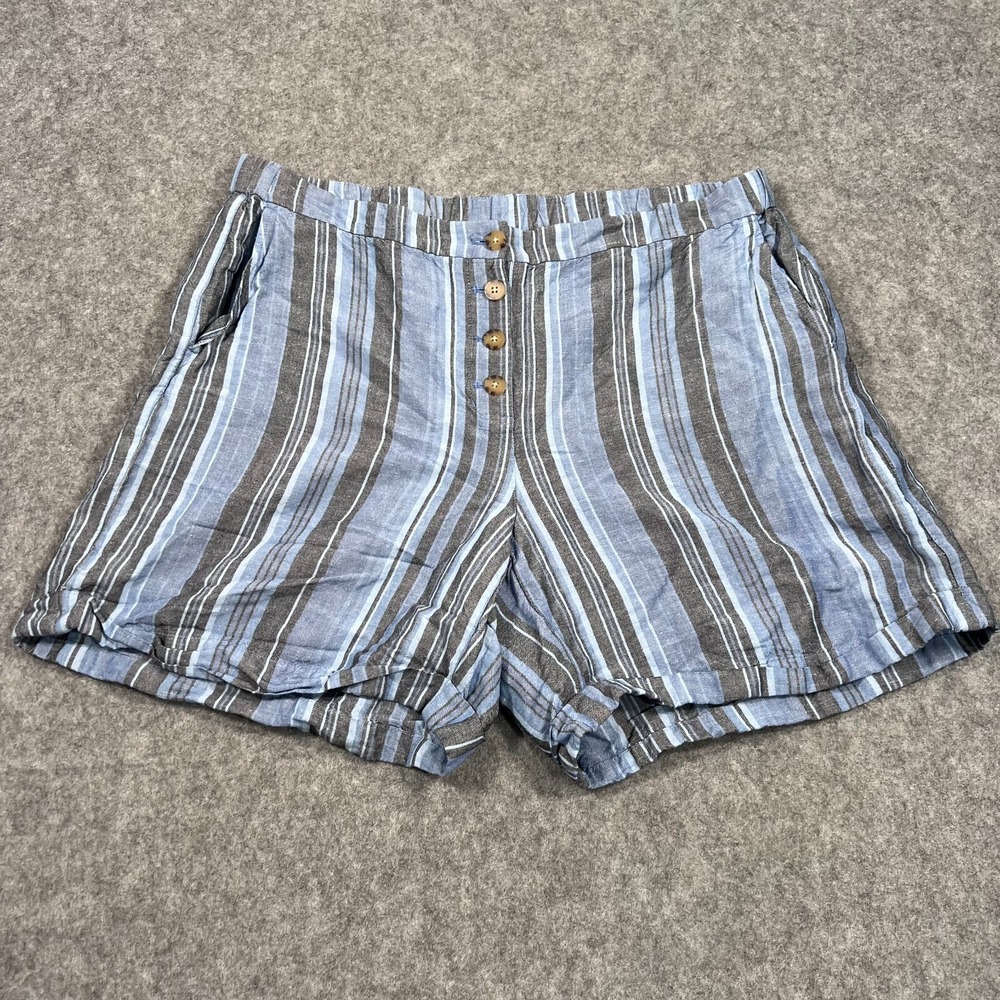 J.Jill Blue Gray Striped Linen Blend High Rise Button-Fly Shorts Women's Size XL